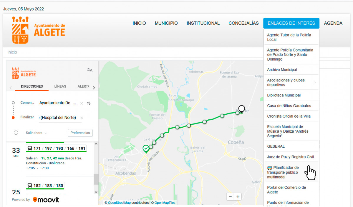 Algete presenta un planificador de transporte público multimodal